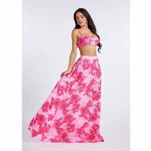 Floral Appliqué Maxi Skirt Set